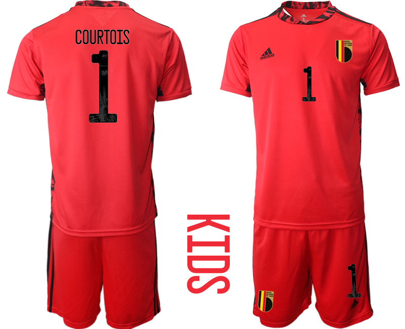 Youth 2021 European Cup Belgium red goalkeeper #1 Soccer Jersey->belgium jersey->Soccer Country Jersey